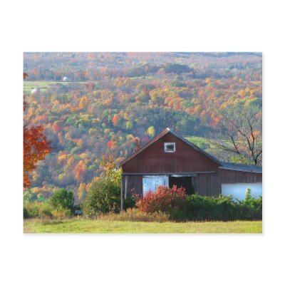 Autumn Barn and Hills Post Card by Bebops