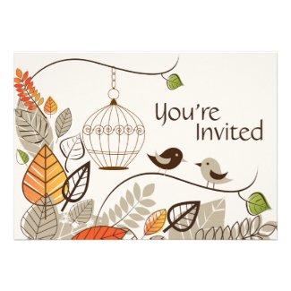 Autumn Birds and Leaves Casual Wedding Invitation