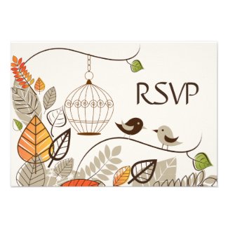 Autumn Birds and Leaves Wedding RSVP Cards