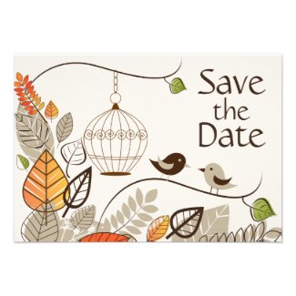 Autumn Birds and Leaves Wedding Save the Date Custom Invite