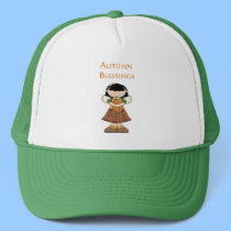 Autumn Blessings girl with pumpkin hats
