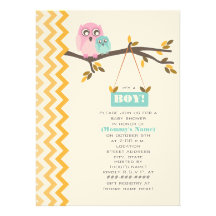 Autumn Boy Baby Shower Mommy & Baby Owl Invitations
