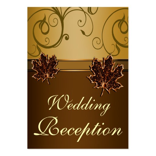 Autumn Brown & Fall Gold Wedding Reception Cards Business Card Template (front side)