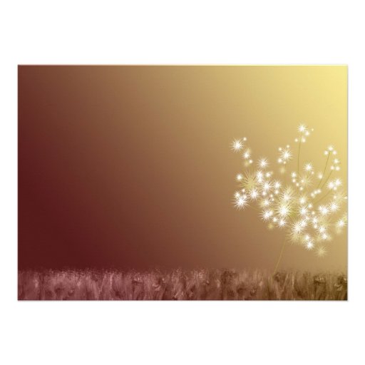 Autumn Brown, Gold Dandelion Floral Wedding Invite