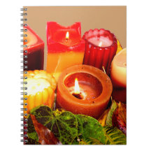 Autumn Candle and Leaf Arrangement Spiral Notebook