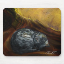 Autumn colours: Sleeping Grey Cat - mousepad mousepads