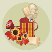 Autumn Cooking Utensils Round Stickers