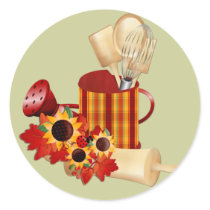 Autumn Cooking Utensils Round Stickers