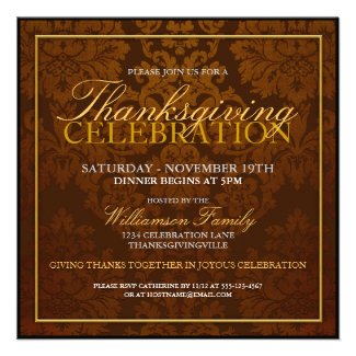 Autumn Damask Thanksgiving Dinner Invitation