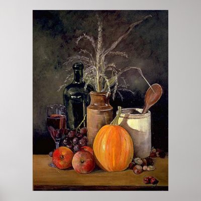 Autumn Decorations on Table Print by Sandyspider