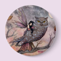 Autumn Fairy and Owl Button