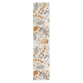 Autumn Fall Berries Leaves and Branches Pattern Short Table Runner