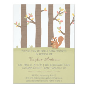 Autumn Fall Forest Squirrel Baby Shower Custom Invitations