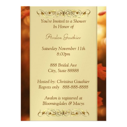 Autumn Fall Leaf Bridal Shower Monogram Invitation