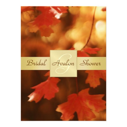 Autumn Fall Leaf Bridal Shower Monogram Invitation