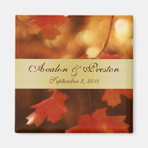 Autumn Fall Leaf Gold Ribbon Save The Date Magnet magnets