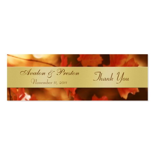 Autumn Fall Leaf Gold Wedding Favor Tag Business Card Template (front side)