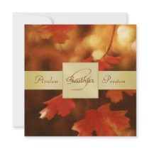 Autumn Fall Leaf Monogram Gold Ribbon Invitation