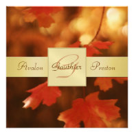 Autumn Fall Leaf Monogram Gold Ribbon Invitation