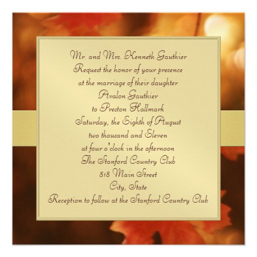 Autumn Fall Leaf Monogram Gold Ribbon Invitation