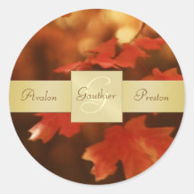 Autumn Fall Leafs Monogram Wedding Sticker