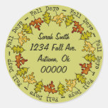 Autumn Fall Leaves Address Label Name Bookplate Round Sticker