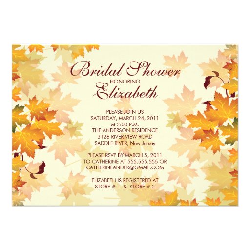 Autumn Fall Leaves Bridal Shower Invitation
