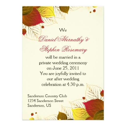 Autumn Fall Leaves Post Wedding Celebration Custom Announcements