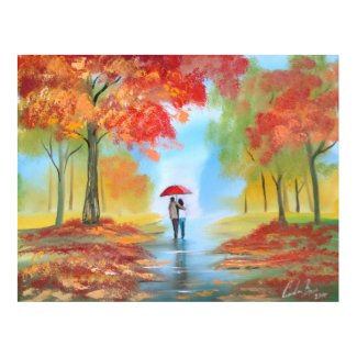 Autumn fall rainy day romantic walk couple print