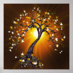 Autumn Fall Tree at Sunset Poster