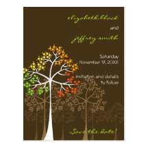 Autumn Fall Trees Woodland Wedding Save The Date Postcards