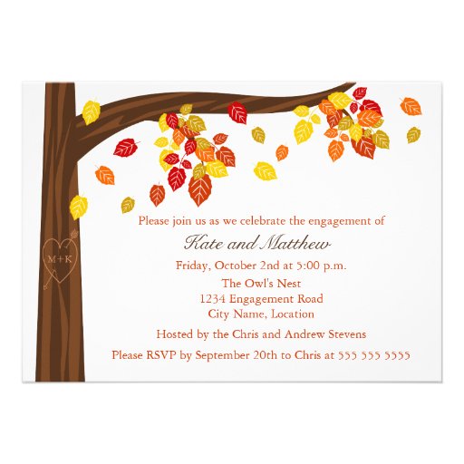 Autumn Falling Leaves Engagement Party Invitation (front side)