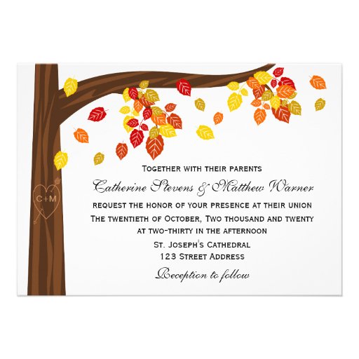 Autumn Falling Leaves Wedding Invitation