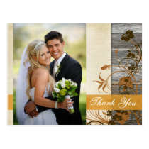 Autumn Flowers FAUX Wood Photo Thank You Post Card postcards