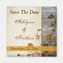 Autumn Flowers, FAUX Wood Save The Date Magnet magnets