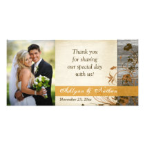 Autumn Flowers, FAUX Wood Wedding Photo Card photo cards