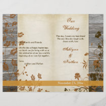 Autumn Flowers, FAUX Wood Wedding Program flyers