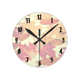 Autumn Foliage in Red Orange Brown Yellow Clock