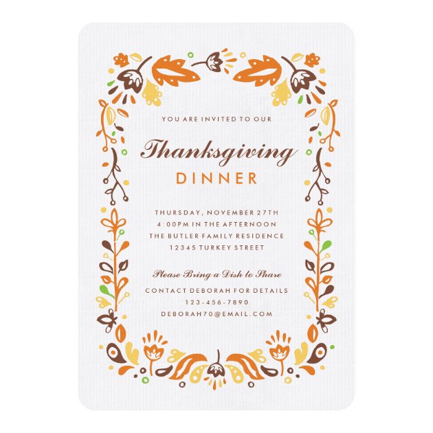 Autumn Foliage Thanksgiving Dinner Invitations (front side)