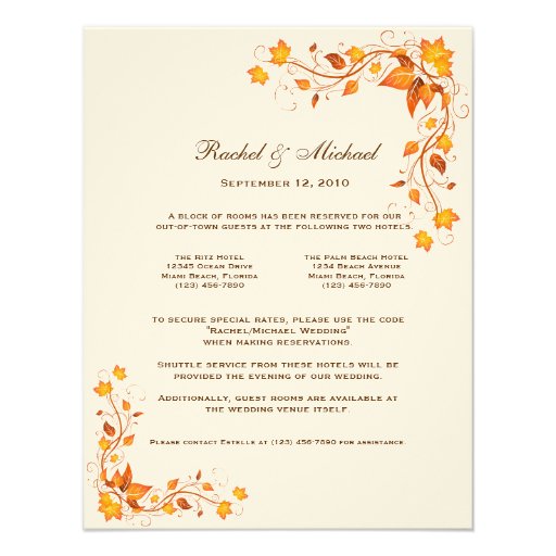 Autumn Foliage Wedding Accomodations Card Invitation