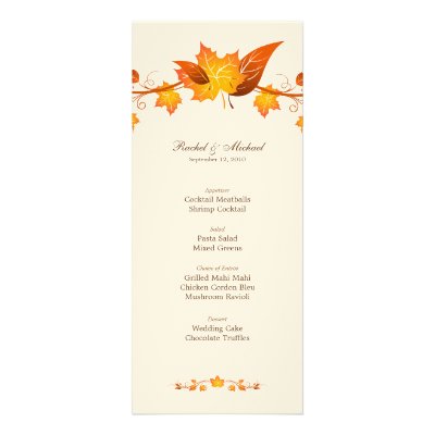 Autumn Foliage Wedding Menu Card Custom Invitations