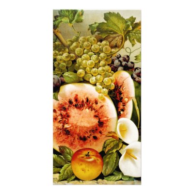Autumn Fruits Watermelon Grapes Peaches Photo Greeting Card by wallarts