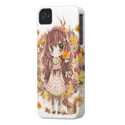 Autumn girl and cute squirell case-mate iphone 4 case by Iphone_skin_cases