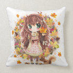 Autumn girl and cute squirell pillow