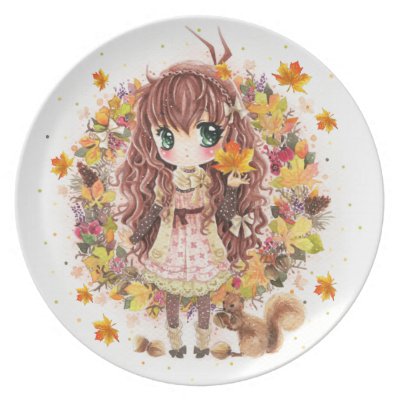 Autumn girl and cute squirell plates by daothuyduong