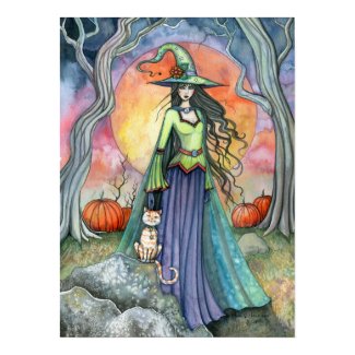 Autumn Halloween Witch Cat Art Poster Print print