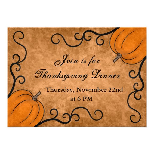 Autumn harvest pumpkin Thanksgiving dinner 5x7 Invite (front side)