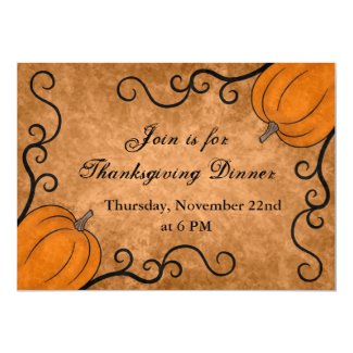 Autumn harvest pumpkin Thanksgiving dinner 5x7 Invite