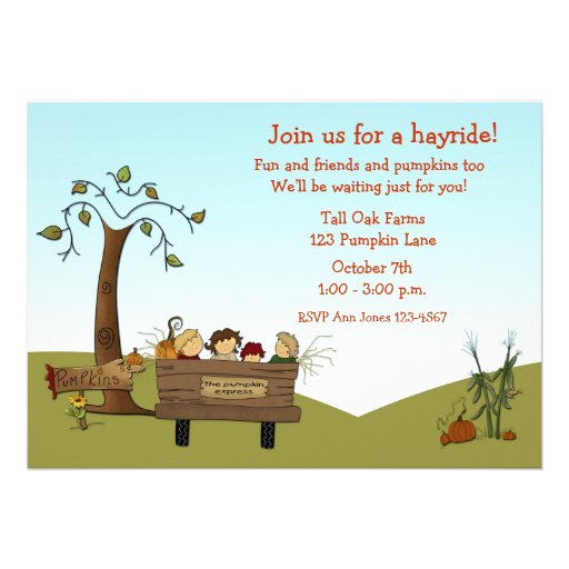 Autumn Hayride, Cart, Kids Personalized Invite