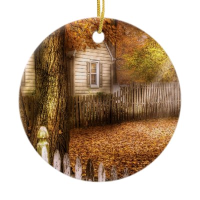 Autumn - House - White Picket Fence Christmas Ornament